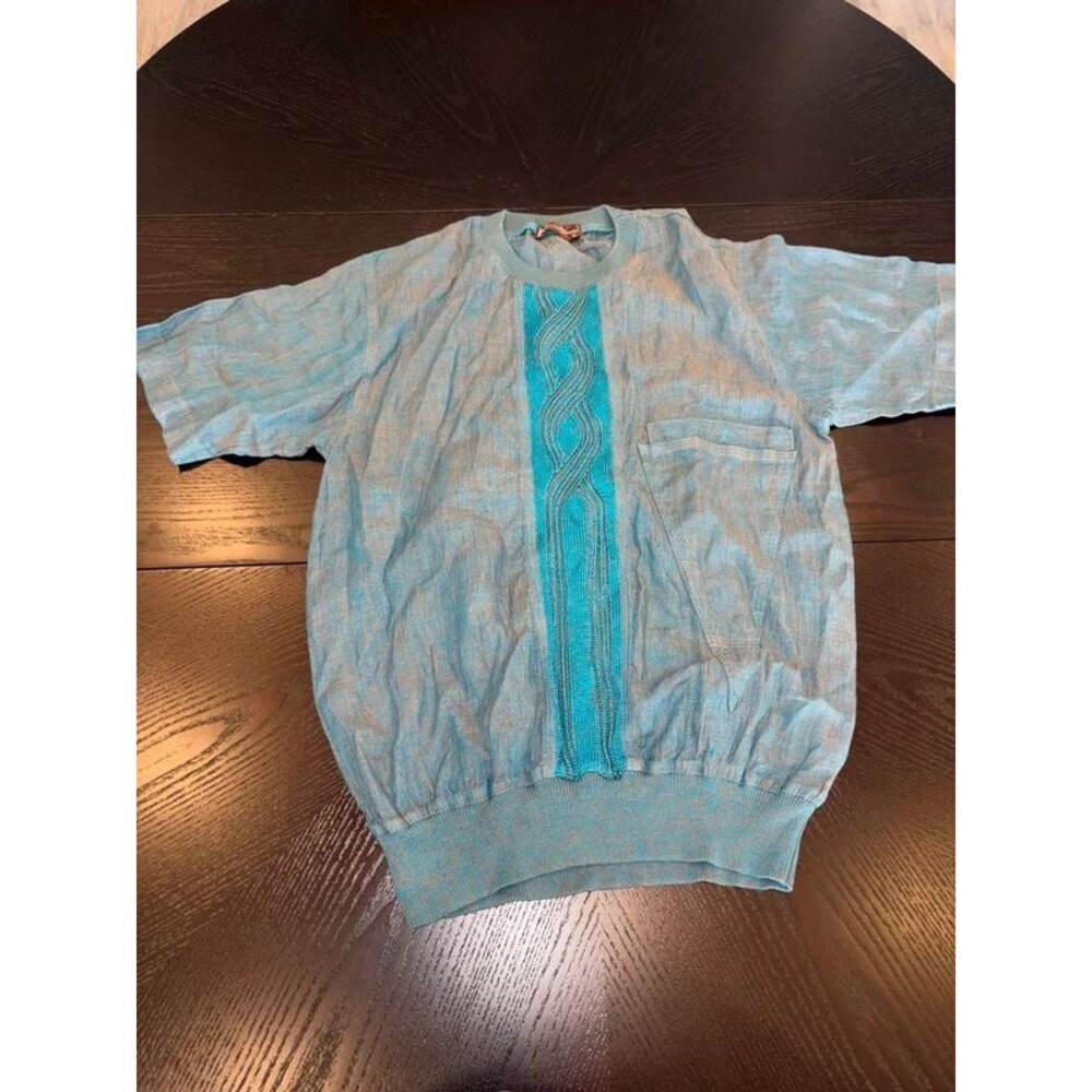 Vintage Pierre Balmain Paris Short-sleeve Linen/Cotton Sweater Shirt Sz M